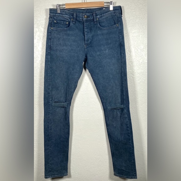 Rag & Bone Mens Fit 1 Navy Distressed Skinny Denim Slim Jeans 34x33 - MINT!